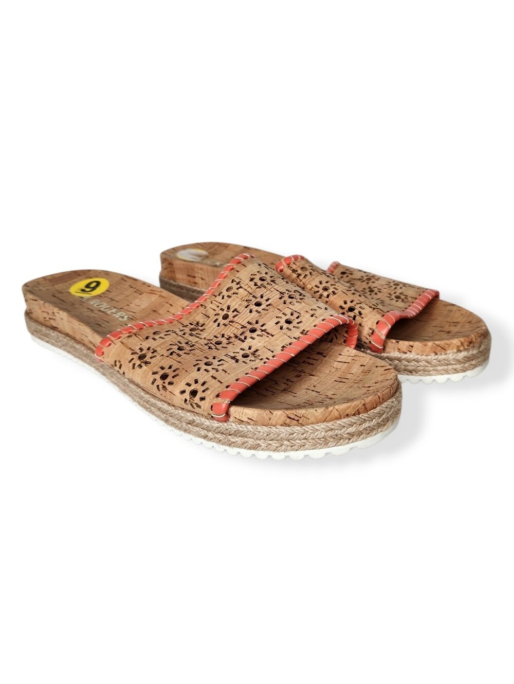 NEW Jack Rogers Floral Cutout Cork Slide Sandals with Coral Trim Women's Size 9
